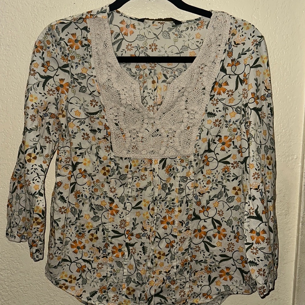 COPY - Zara Floral Blouse with Crocheted Chest size XS